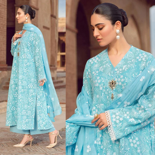 3PC EMBROIDERED LAWN SUIT  - SR-453