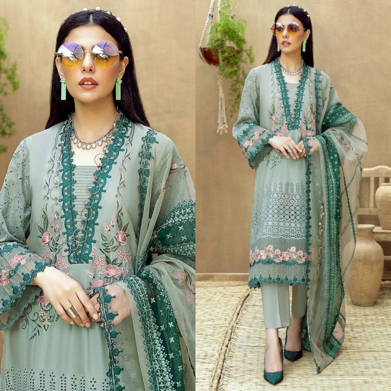 3 PC Heavy Embroidered Chicken Kari Lawn Suit - RO-91