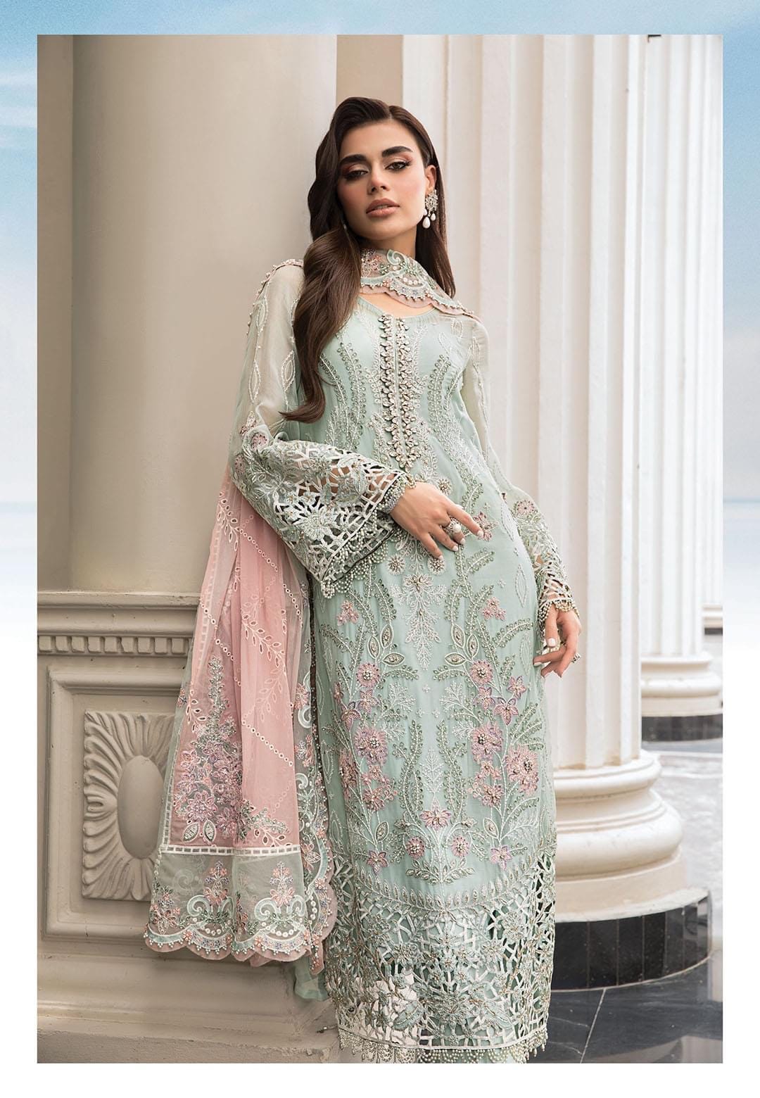 3PC SEQUENCE EMBROIDERED CHIFFON DRESS RO - 432