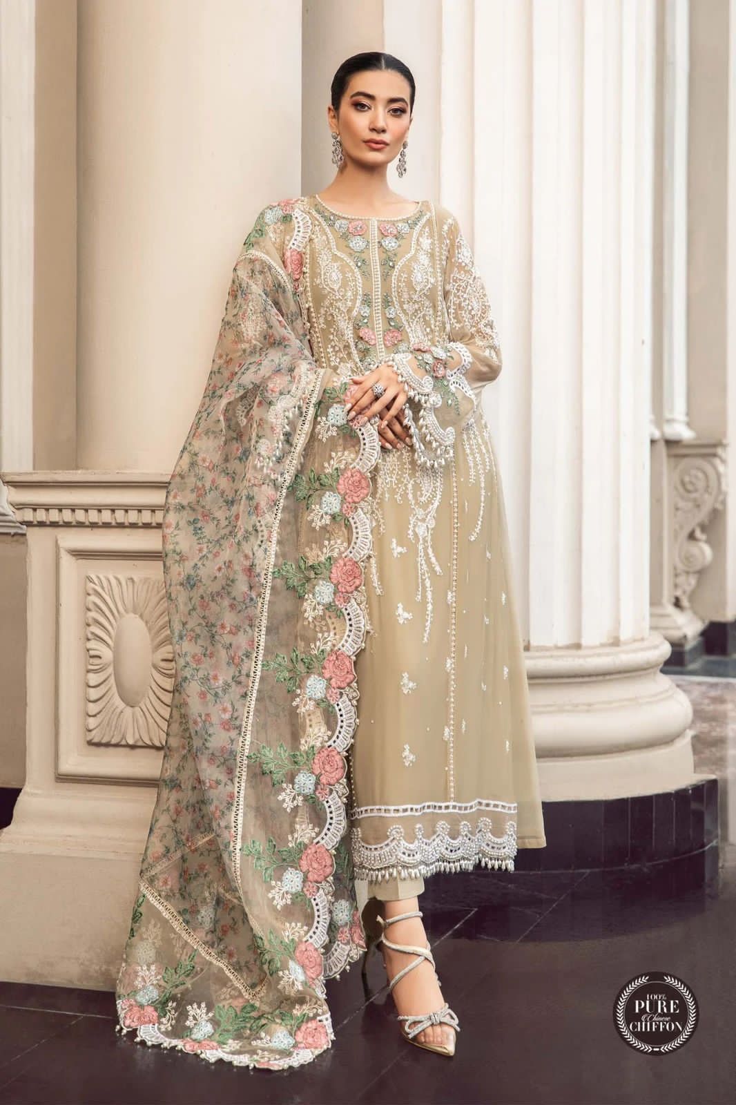 3PC HEAVY EMBROIDERED  CHIFFON SUIT - RO-225