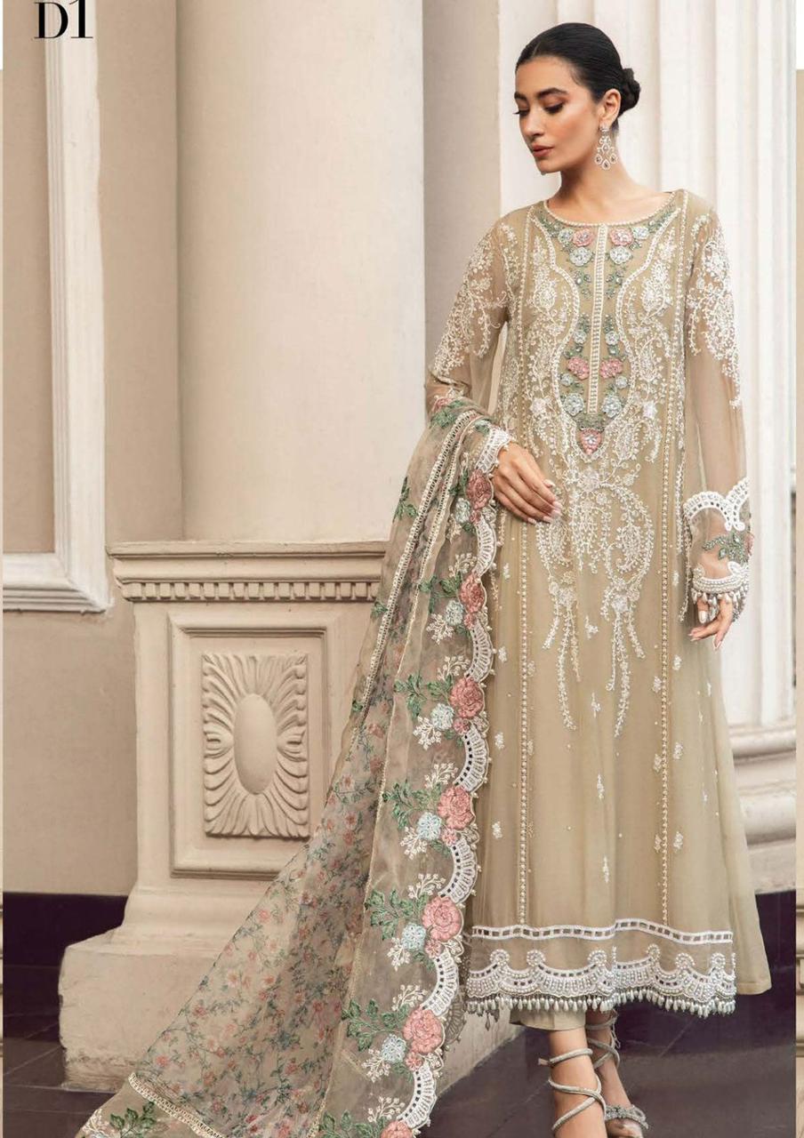 3PC HEAVY EMBROIDERED  CHIFFON SUIT - RO-225