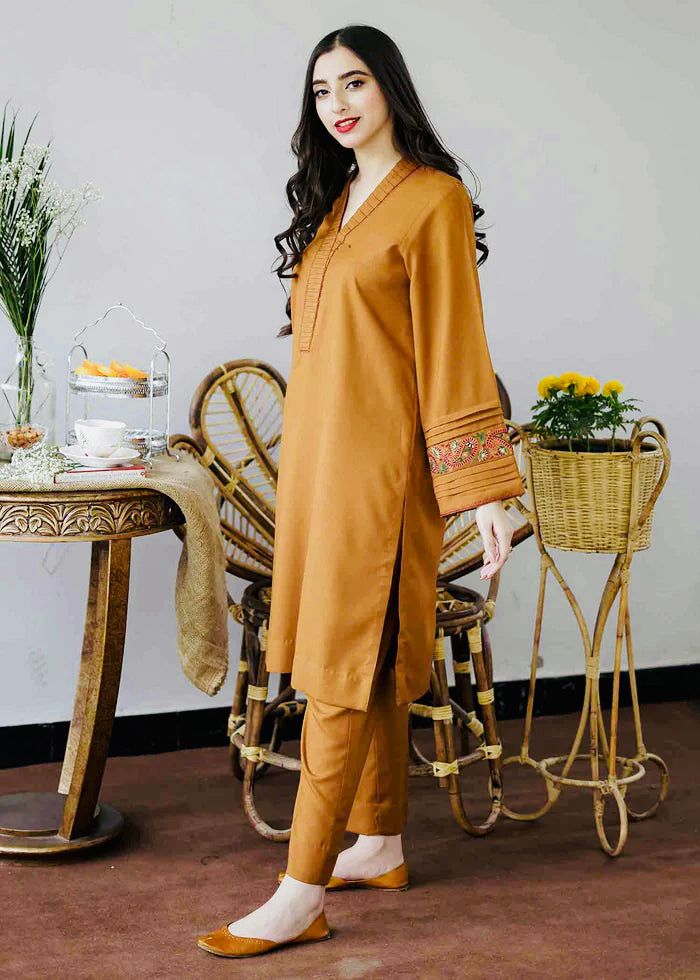 3PC EMBROIDERED DHANAK DRESS RO - 334