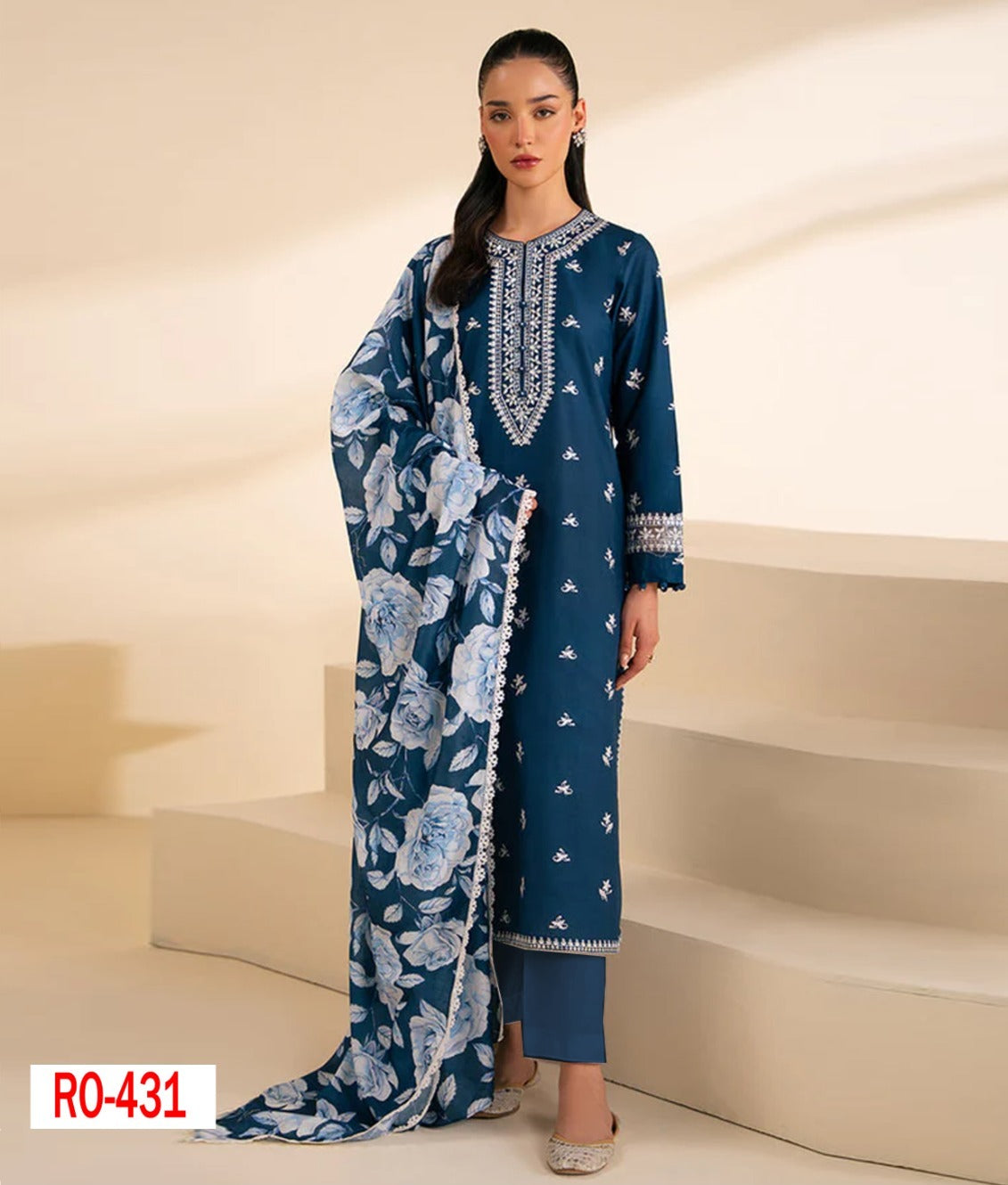 3PC EMBROIDERED KHADDAR DRESS RO - 431