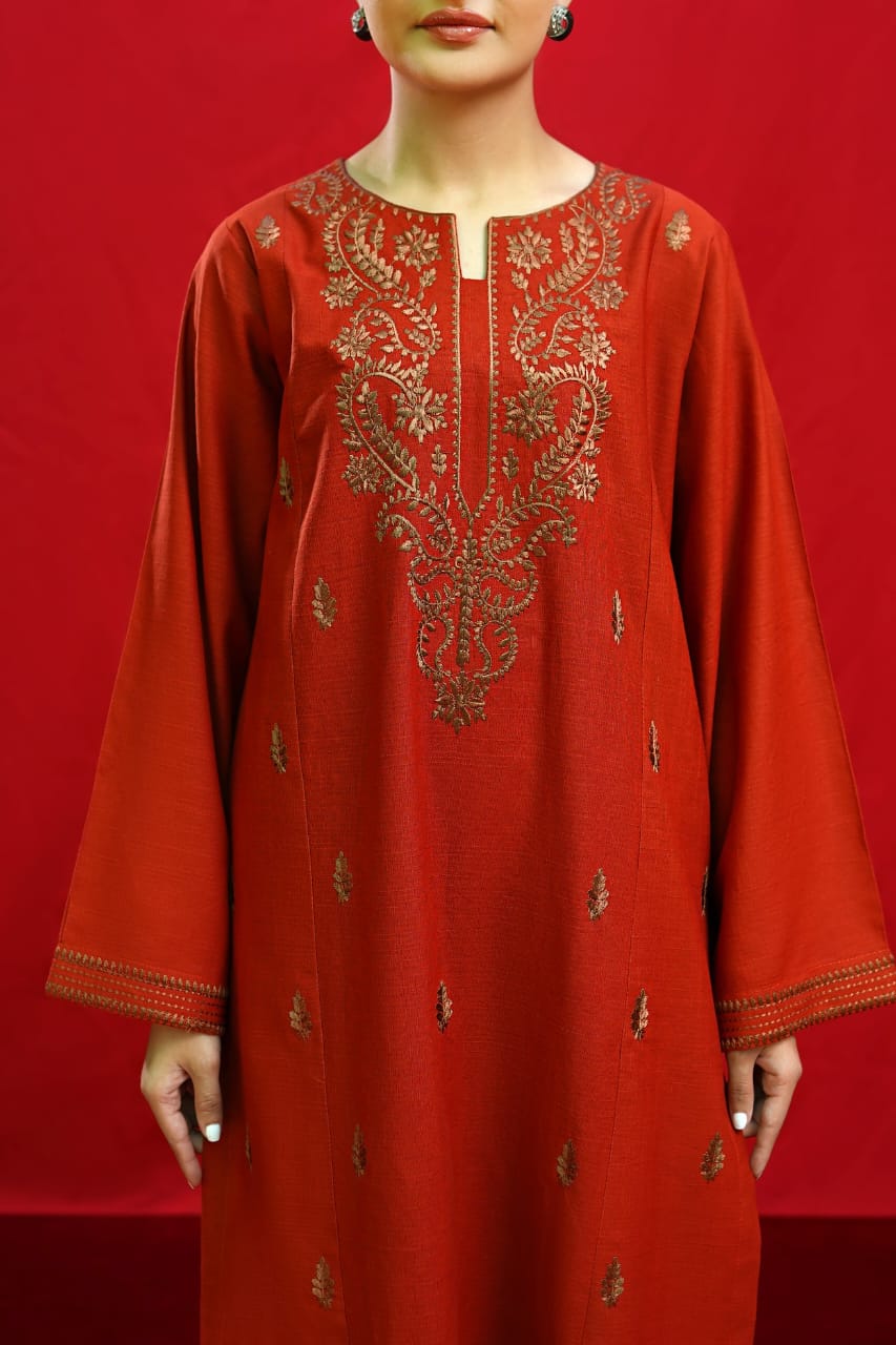 3PC KHADDER EMBROIDED DRESS RO - 445