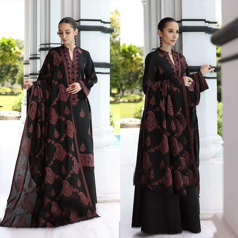 3PC EMBROIDERED DHANAK DRESS RO - 565