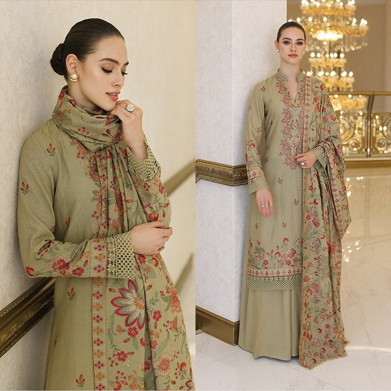 3PC EMBROIDERED DHANAK DRESS RO - 302