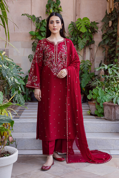3PC EMBROIDERED DHANAK DRESS RO - 620