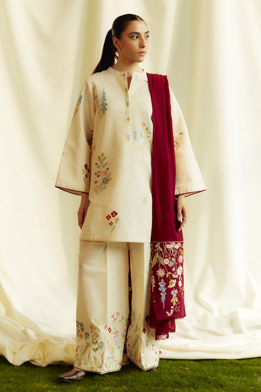 3PC EMBROIDERED SLUB KHADDAR DRESS RO - 416