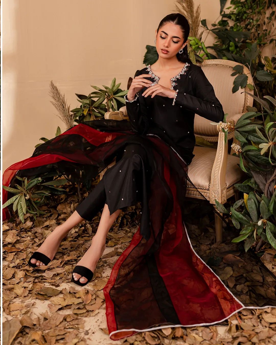 3PC HAND EMBALISHMENT SILK DRESS - RO-109