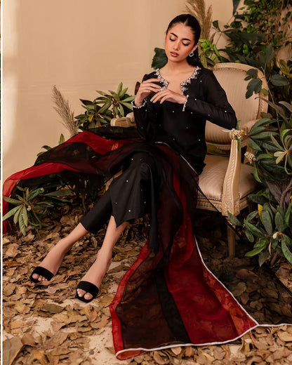 3PC HAND EMBALISHMENT SILK DRESS - RO-109