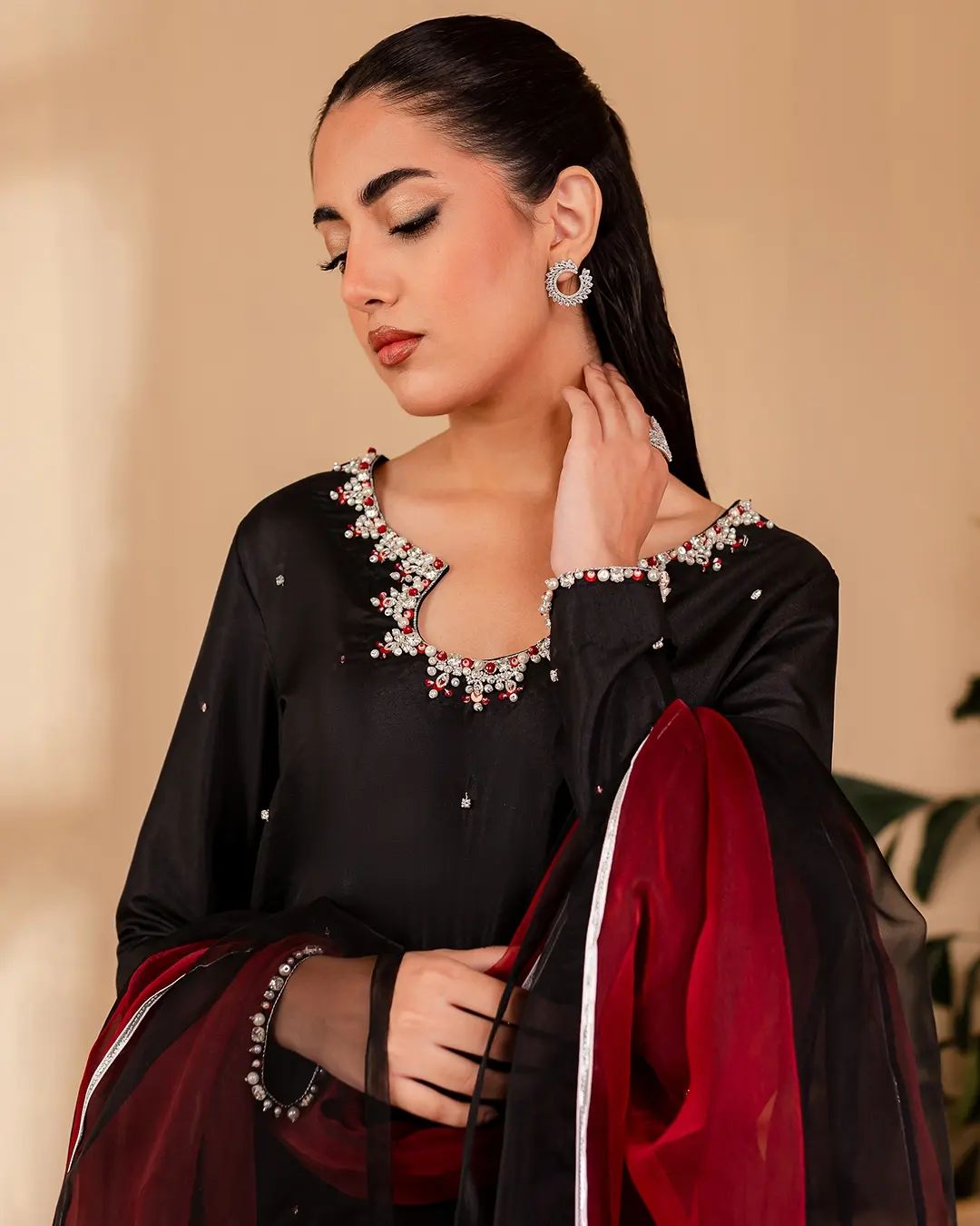 3PC HAND EMBALISHMENT SILK DRESS - RO-109
