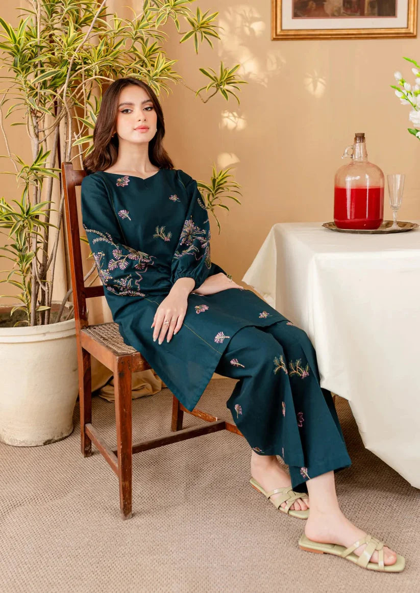 2PC EMBROIDERED DHANAK DRESS RO - 384