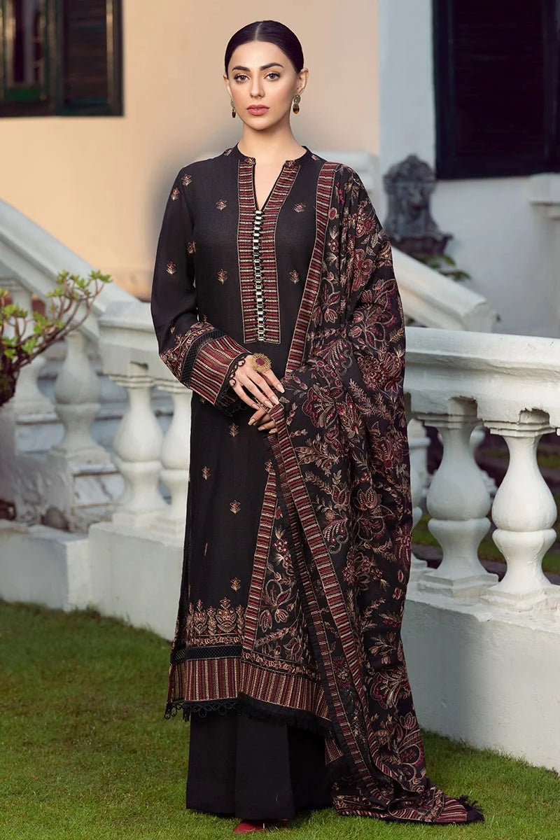 3PC EMBROIDERED DHANAK DRESS RO - 306