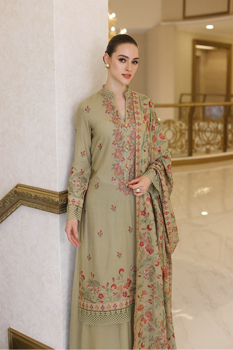 3PC EMBROIDERED DHANAK DRESS RO - 302