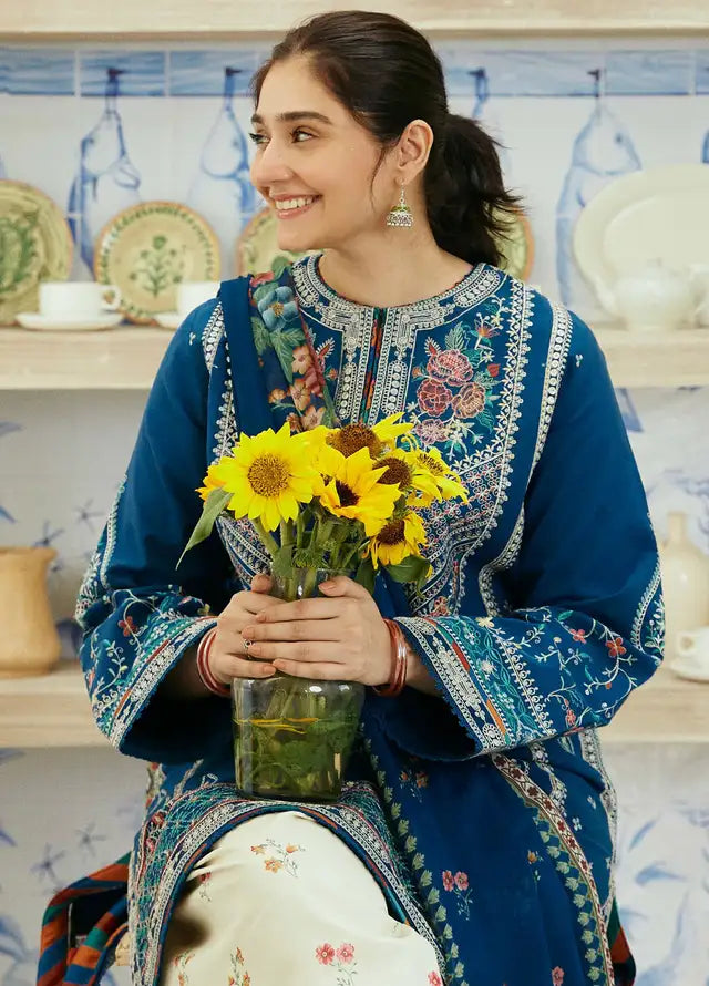 3PC EMBROIDERED DHANAK DRESS RO - 320