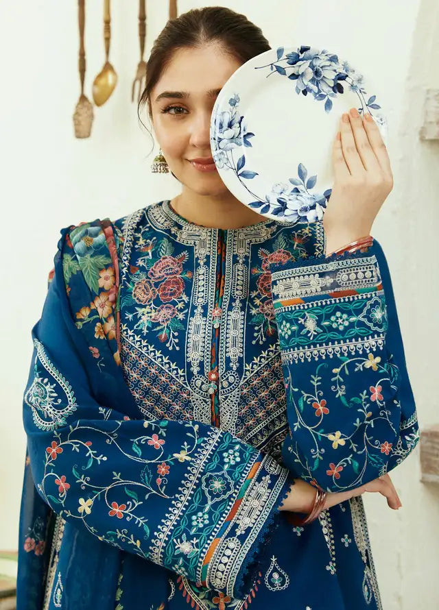 3PC EMBROIDERED DHANAK DRESS RO - 320