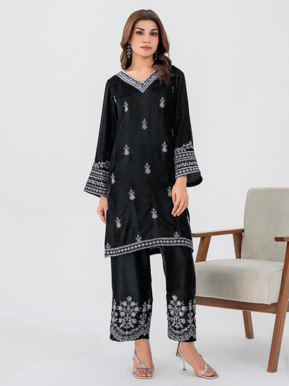 2PC EMBROIDERED MICRO 9000 VELVET DRESS - RO-572