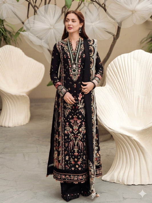3PC EMBROIDERED DHANAK DRESS RO - 508