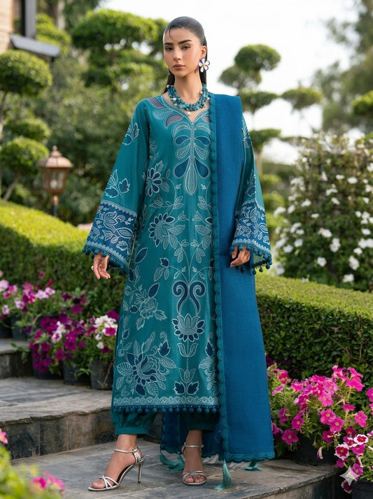3PC EMBROIDERED DHANAK DRESS RO - 784