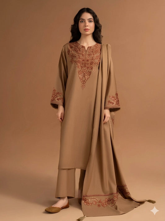 3PC EMBROIDERED DHANAK DRESS RO-780