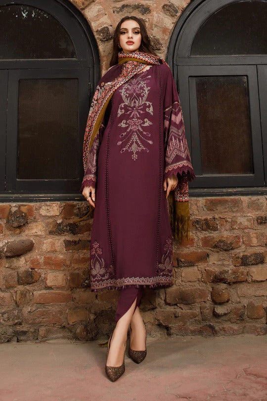 3PC EMBROIDERED DHANAK DRESS RO - 317