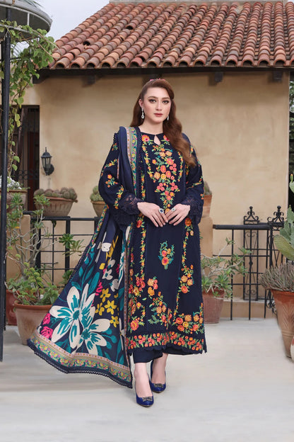 3PC EMBROIDERED DHANAK SUIT - RO-599