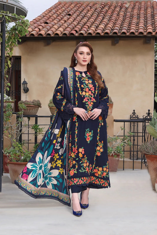 3PC EMBROIDERED DHANAK SUIT - RO-599