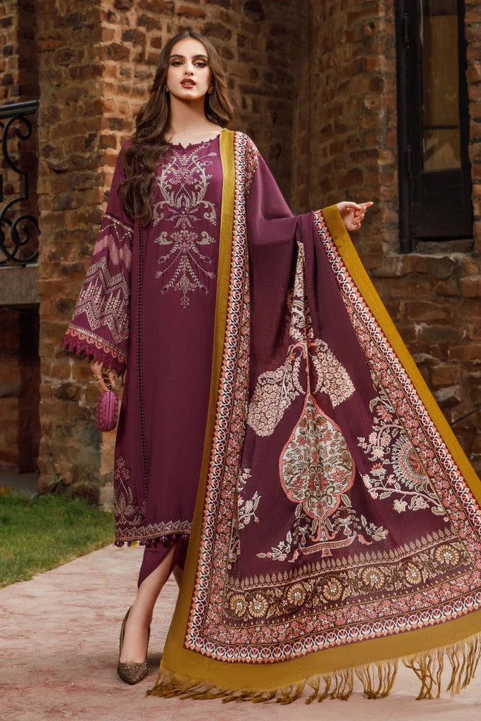 3PC EMBROIDERED DHANAK DRESS RO - 317