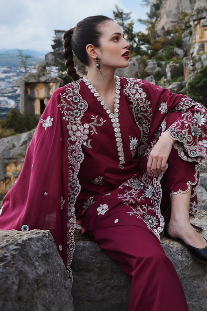 3PC EMBROIDERED DHANAK DRESS RO - 525