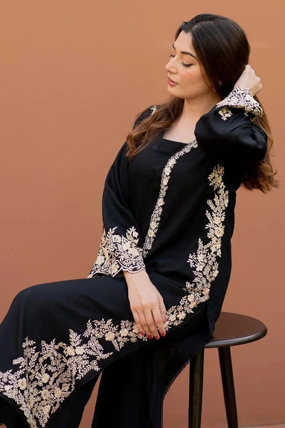 2PC EMBROIDERED DHANAK DRESS RO - 404