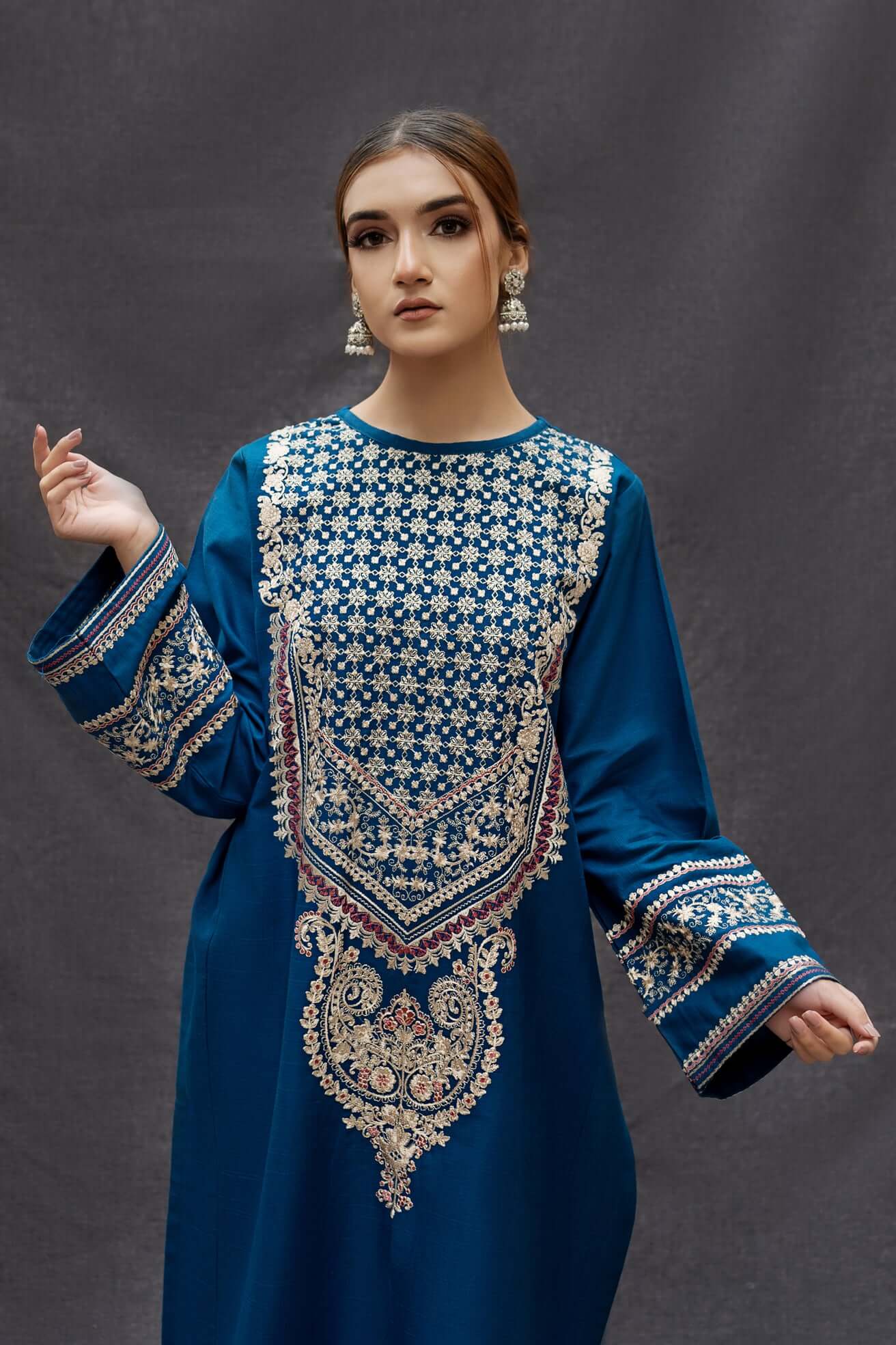 2PC EMBROIDERED DHANAK DRESS RO - 413