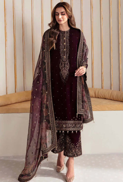 3PC EMBROIDERED MICRO 9000 VELVET DRESS - RO-540