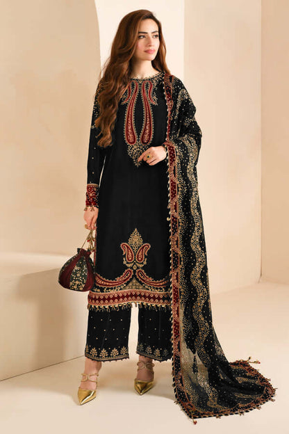 3PC EMBROIDERED MICRO 9000 VELVET DRESS - RO-573