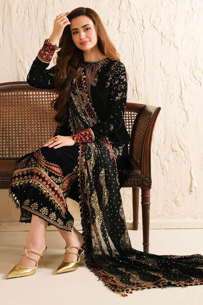 3PC EMBROIDERED MICRO 9000 VELVET DRESS - RO-573