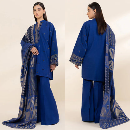 3PC EMBROIDERED DHANAK DRESS RO - 331