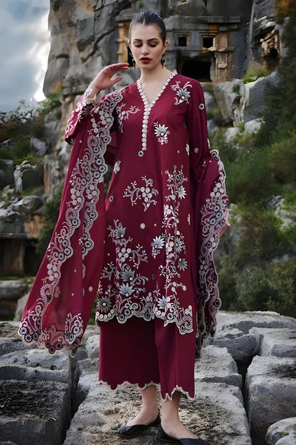 3PC EMBROIDERED LAWN DRESS SR - 525