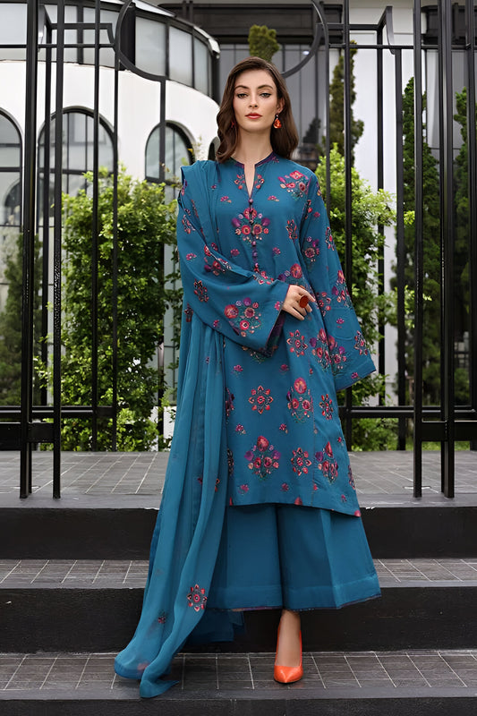 3PC EMBROIDERED DHANAK DRESS RO - 415