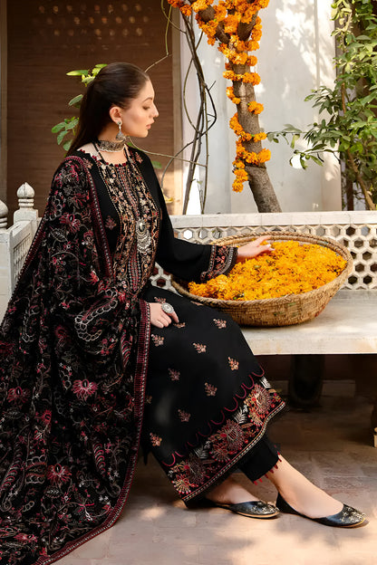 3PC EMBROIDERED DHANAK DRESS RO - 370