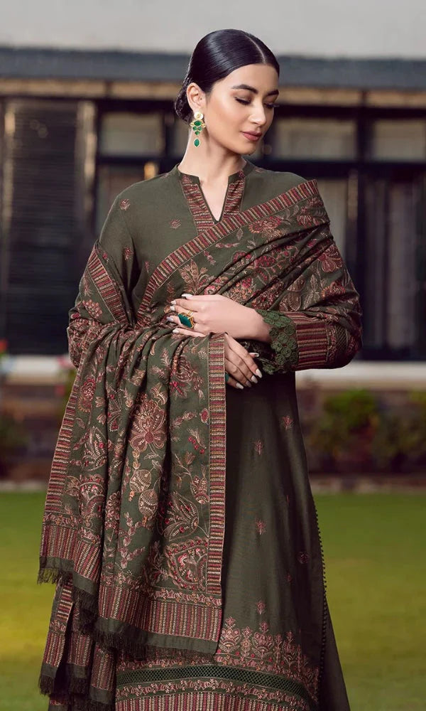 3PC EMBROIDERED DHANAK DRESS RO - 305