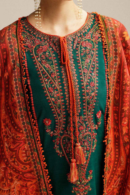 3PC EMBROIDERED DHANAK DRESS RO - 559