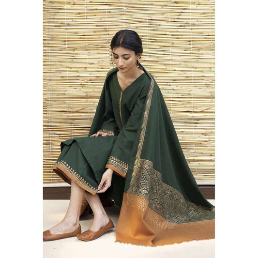 3PC EMBROIDERED DHANAK DRESS RO - 542
