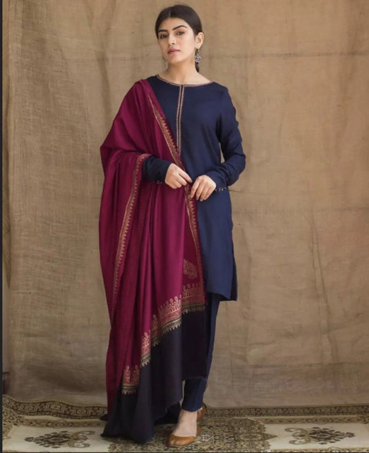3PC EMBROIDERED DHANAK DRESS RO - 543