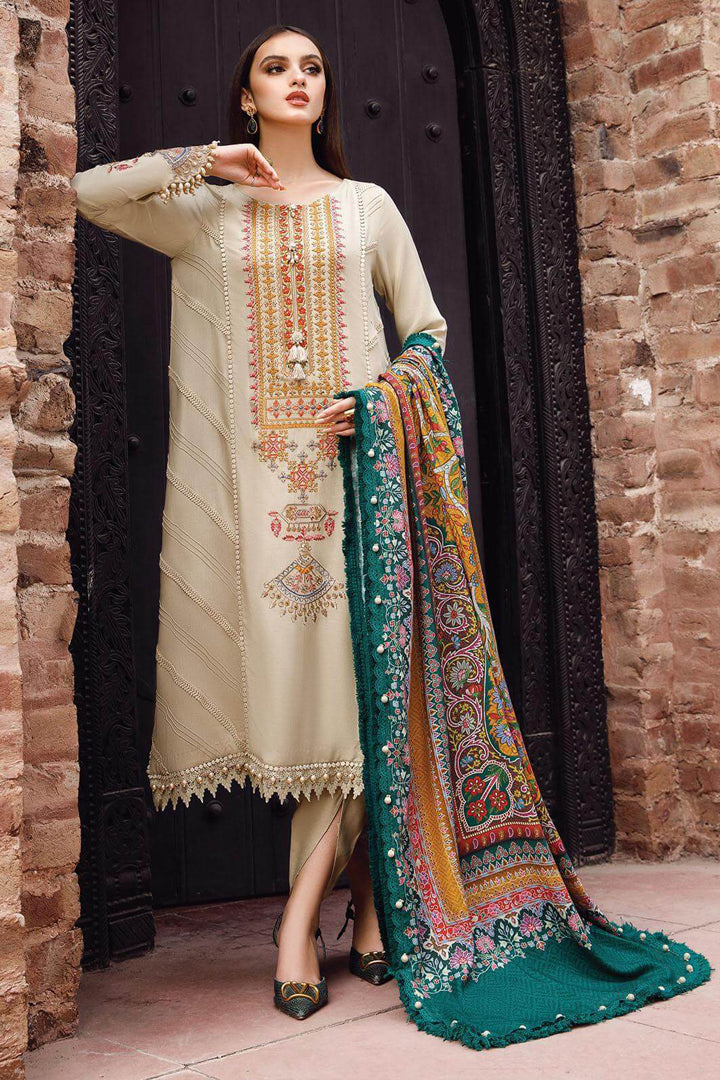 3PC EMBROIDERED DHANAK DRESS RO - 369