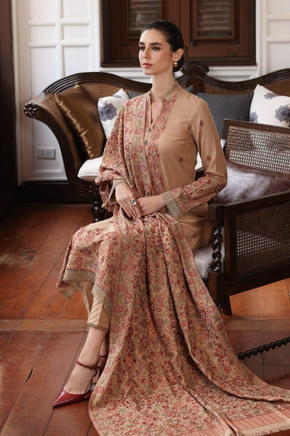 3PC EMBROIDERED DHANAK DRESS RO - 355
