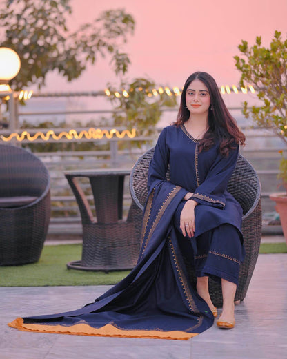 3PC EMBROIDERED DHANAK DRESS RO - 541