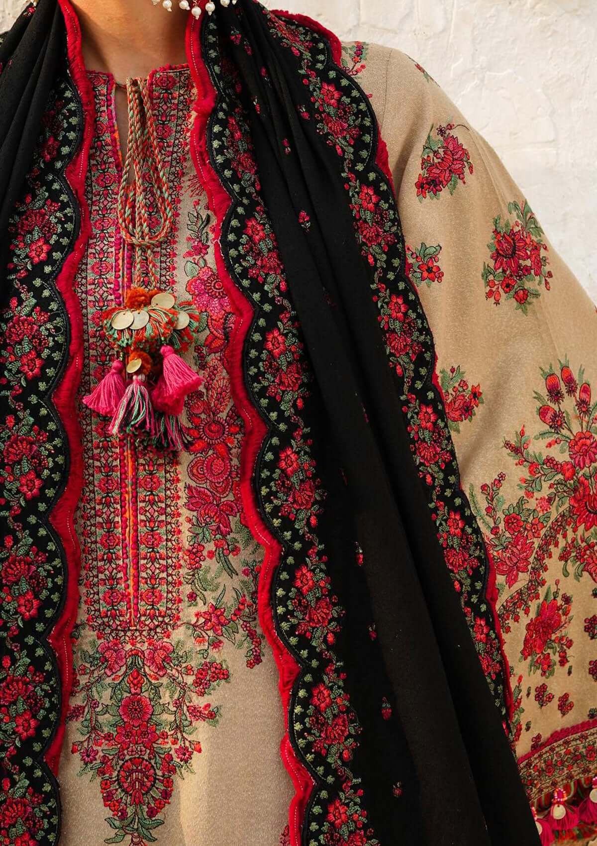 3PC EMBROIDERED DHANAK DRESS RO - 359