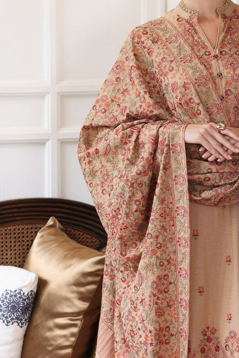 3PC EMBROIDERED DHANAK DRESS RO - 355