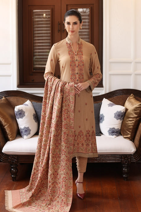 3PC EMBROIDERED DHANAK DRESS RO - 355