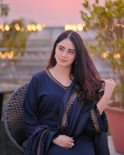 3PC EMBROIDERED DHANAK DRESS RO - 541