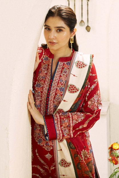 3PC EMBROIDERED DHANAK DRESS RO - 418